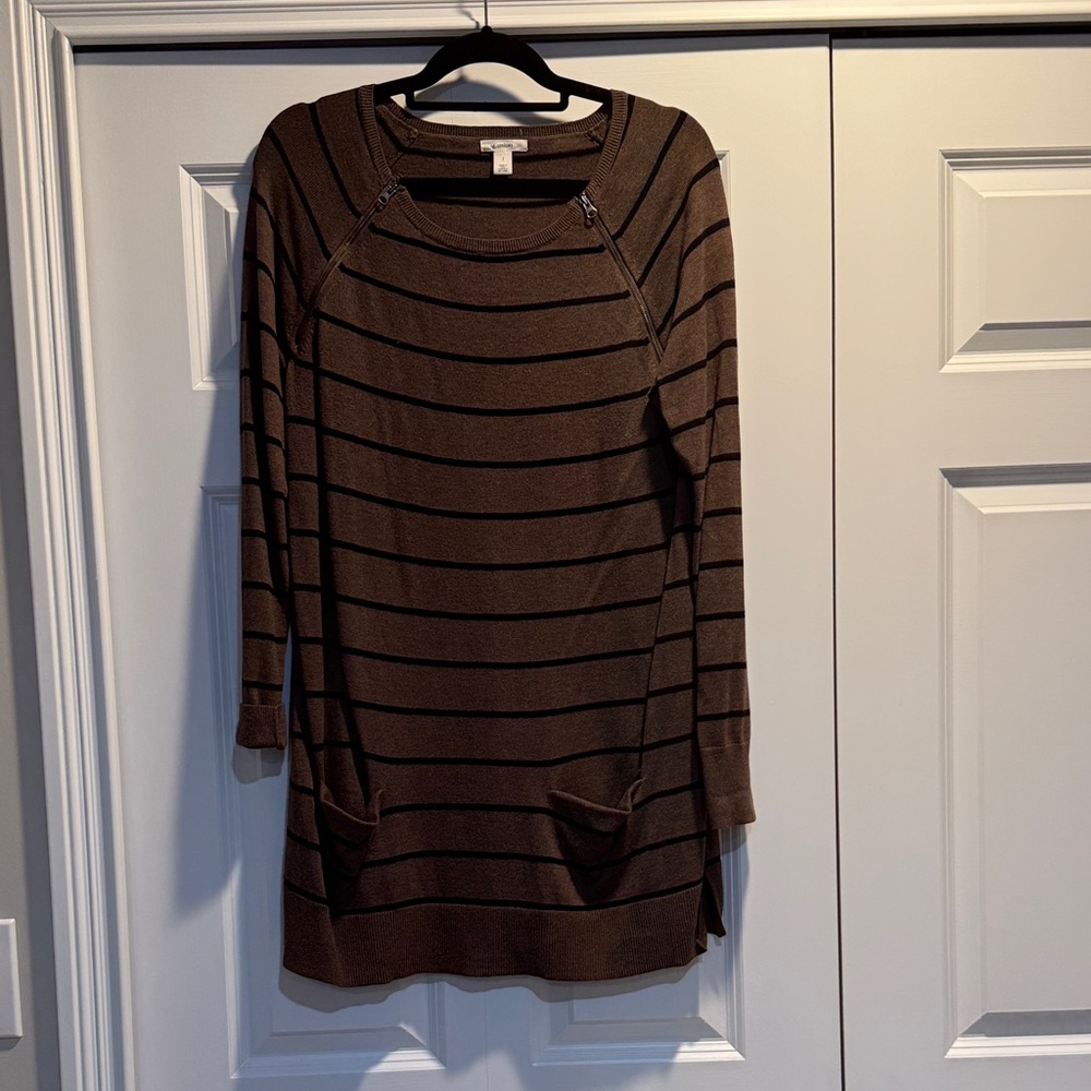 Caslon Brown Striped Long Sleeve Dress